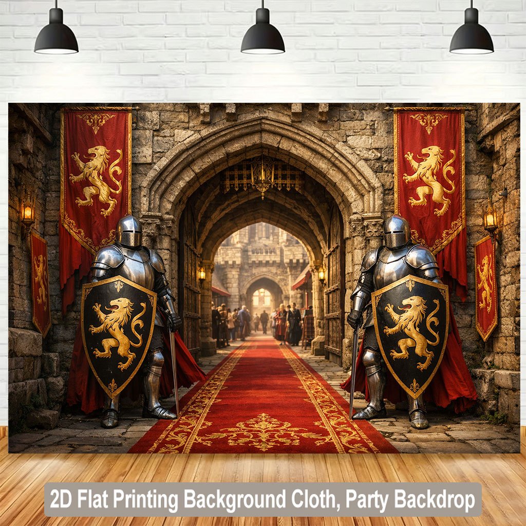2D Flat Knights Guard Castle Entrance Background Cloth Banner